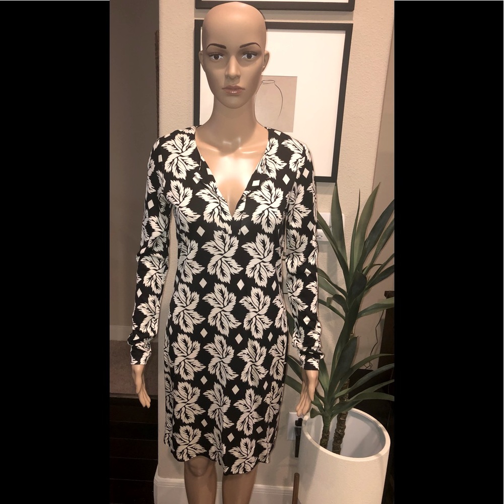 DVF Giant Leaf Black Dress